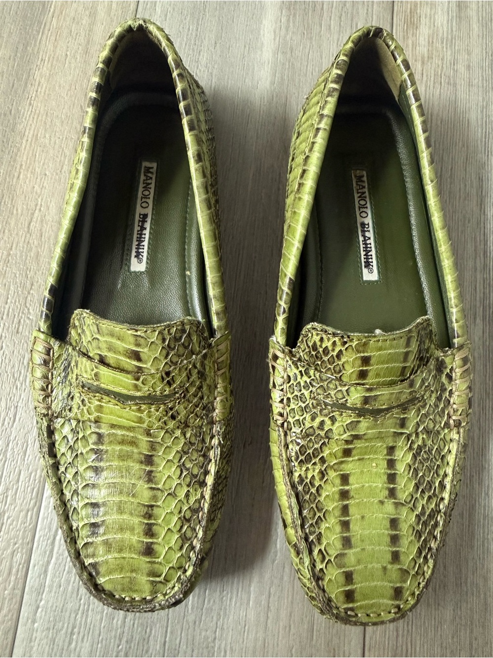 Manolo Blahnik Embossed Leather Driving Loafers